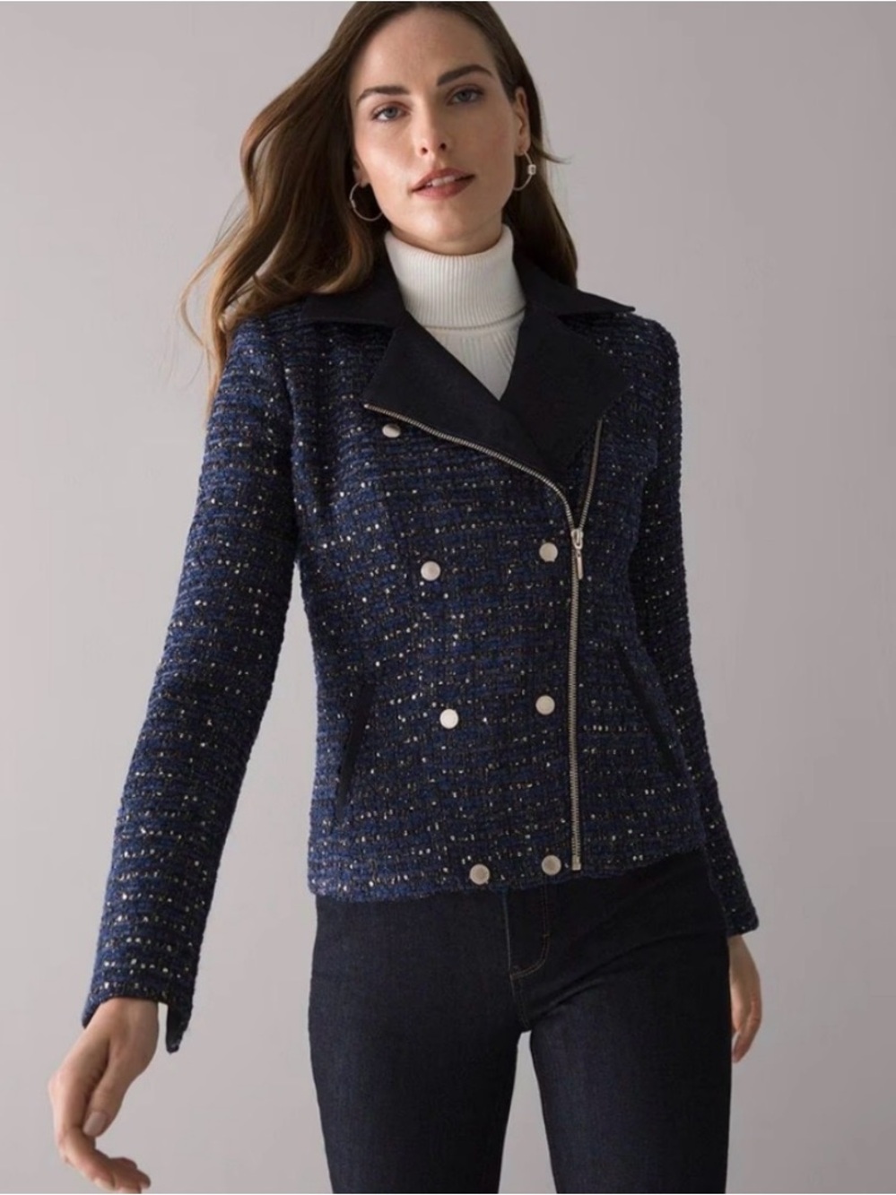 White House Black Market Sequin Tweed Moto Jacket 2 Office Casual Business NWT
